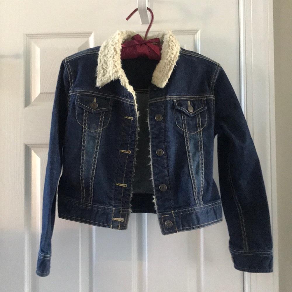 Girls denim jacket with Sherpa trim